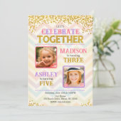 Girl Joint Siblings Birthday Party Photo 招待状 (スタンド正面)