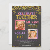 Girl Joint Siblings Birthday Party Photo 招待状 (正面)