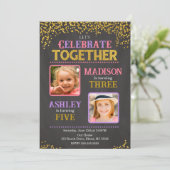 Girl Joint Siblings Birthday Party Photo 招待状 (スタンド正面)