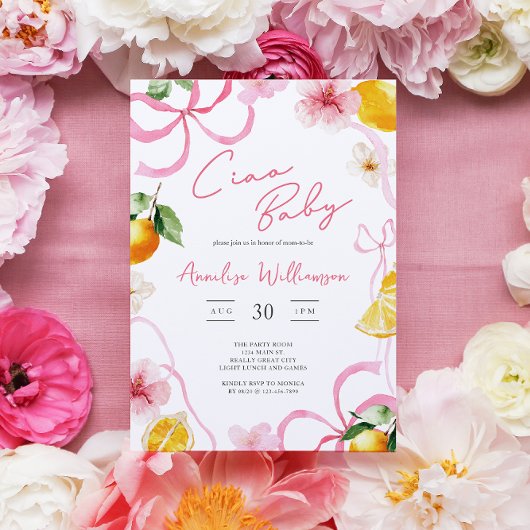 Girl Lemon Ciao Baby Italian Baby Shower 招待状