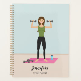 Girl Lifting Weights & Personalizable Nameフィットネス プランナー手帳