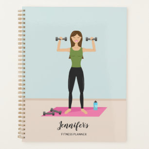 Girl Lifting Weights & Personalizable Nameフィットネス プランナー手帳