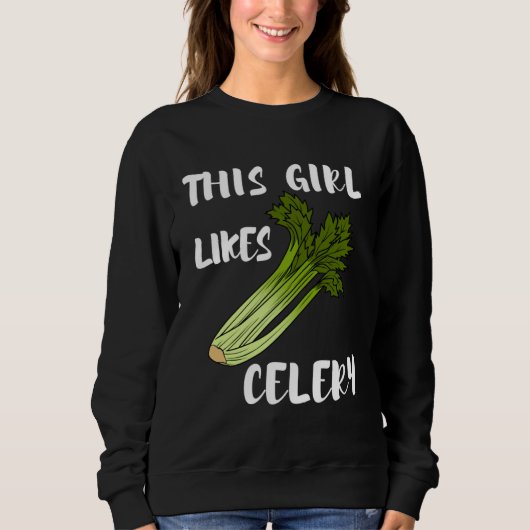 Girl Likes Celery Cute Vegetables Healthy Food スウェットシャツ (正面)