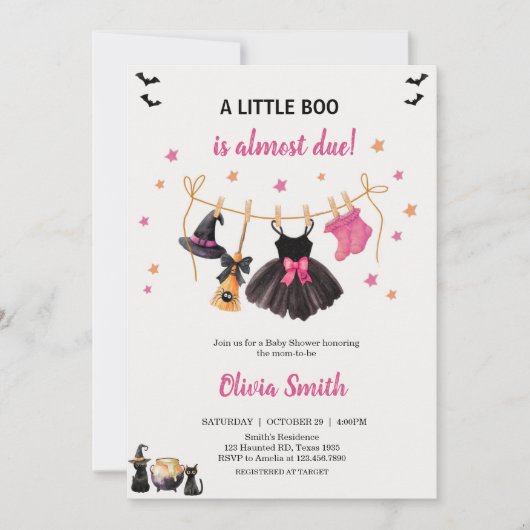 Girl Little Boo Halloween Clothesline Baby Shower  招待状 (正面)
