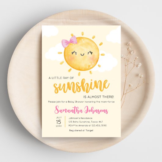 Girl Little Ray of Sunshine ベビーシャワー 招待状