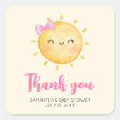 Girl Little Ray of Sunshine Baby Shower Square スクエアシール (正面)