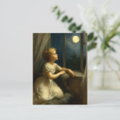Girl Looking At A Full Moon Through Window ポストカード (スタンド正面)