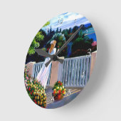 Girl looking out over the Mediterranean Sea Round  ラウンド壁時計 (傾斜)