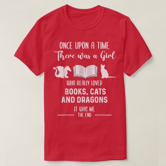 Girl Love Book Cat & Dragon Librarian Bookworm Boo Tシャツ (デザイン正面)