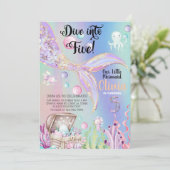 Girl mermaid watercolor and gold birthday invite. 招待状 (スタンド正面)