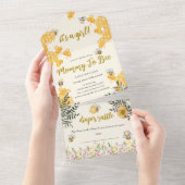 Girl Mommy to Beeハニカムベビーシャワー オールインワン招待状 (貼ってはがせる)