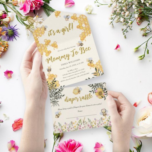 Girl Mommy to Beeハニカムベビーシャワー オールインワン招待状