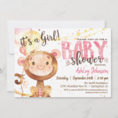 Girl Monkey Baby Showerへの招待 招待状 (正面)