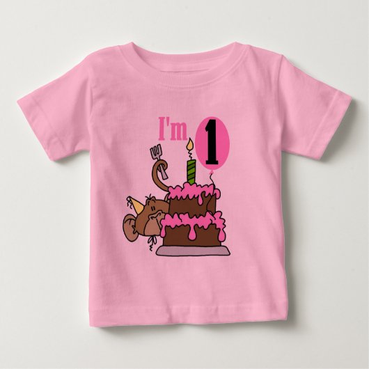 Girl Monkey I'm One誕生日Tシャツ ベビーTシャツ (正面)