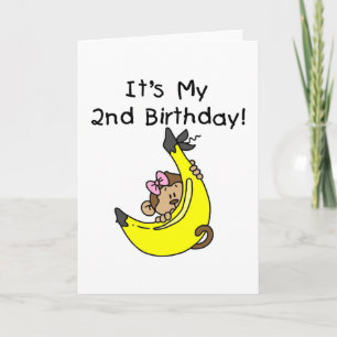 Girl Monkey on Banana 2nd誕生日Tシャツ カード