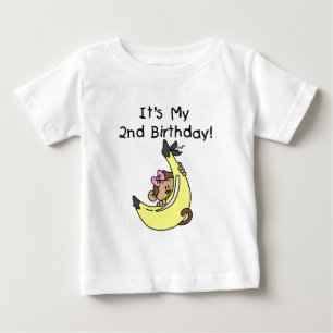 Girl Monkey on Banana 2nd誕生日Tシャツ ベビーTシャツ