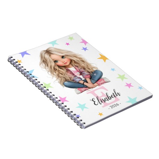 Girl Monogram Any Initial & Name ノートブック (右側)