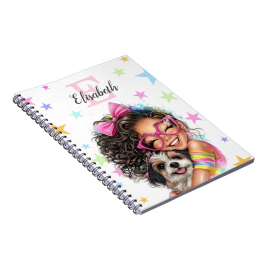 Girl Monogram Any Initial & Name ノートブック (右側)