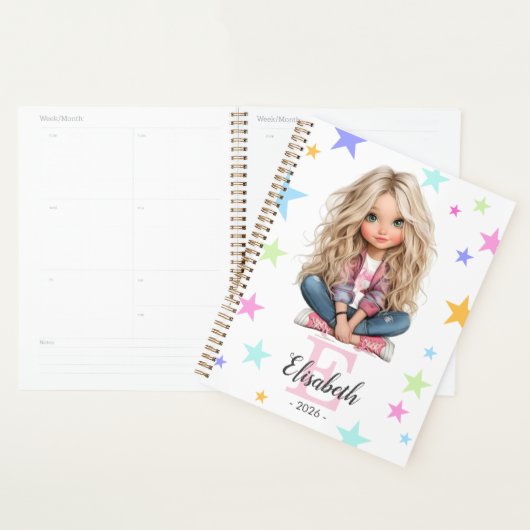Girl Monogram Any Initial & Name プランナー手帳 (ディスプレー)