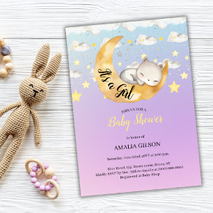 Girl Moon & Starry Sky Baby Shower 招待状