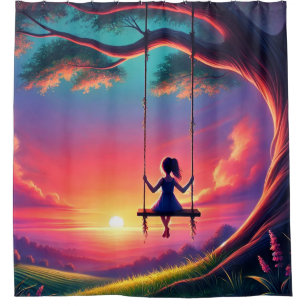 Girl on a Swing シャワーカーテン