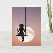 Girl On a Swing Silhouette On a Moon For Birthday カード (正面)