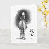 Girl on Horse：行く見るのを嫌う：鉛筆アート カード (黄色い花)