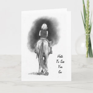 Girl on Horse：行く見るのを嫌う：鉛筆アート カード