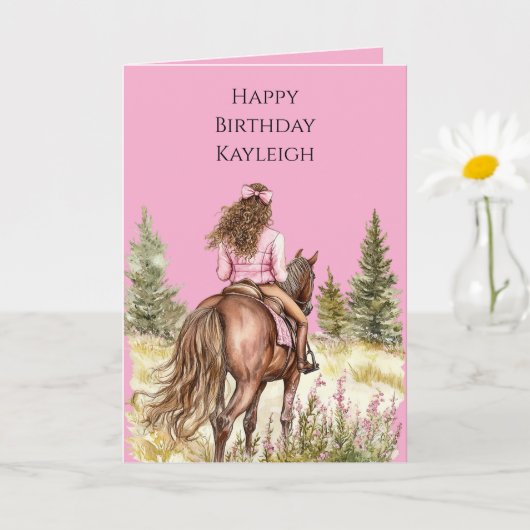 Girl On Horse Birthday カード (小さな植物)