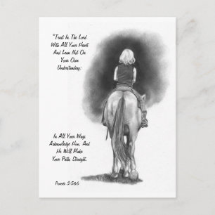 Girl On Horse, Pencil Art：聖書の節：箴言 ポストカード
