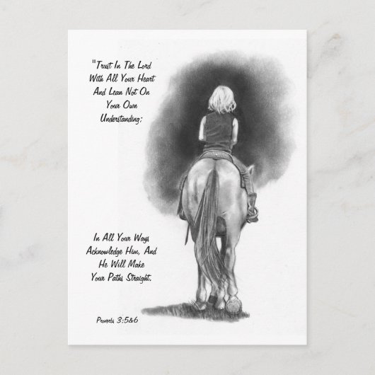 Girl On Horse, Pencil Art：聖書の節：箴言 ポストカード (正面)