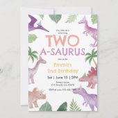 Girl One A Saurus Dinosaur Birthday Invitation 招待状 (正面)
