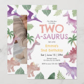 Girl One A Saurus Dinosaur Birthday Invitation 招待状 (正面/裏面)