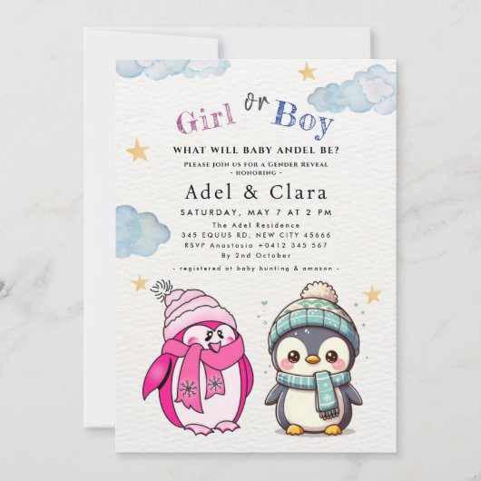 Girl or Boy Gender Neutral Winter Baby Shower 招待状 (正面)