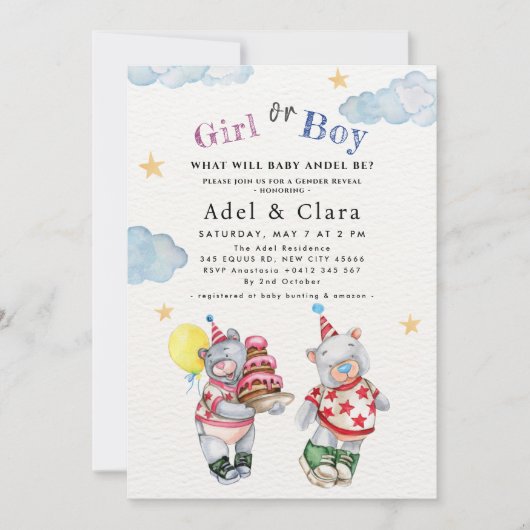 Girl or Boy Gender Reveal Invitation  招待状 (正面)