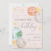 Girl Outer Space Birthday Partyへの招待 招待状 (正面)