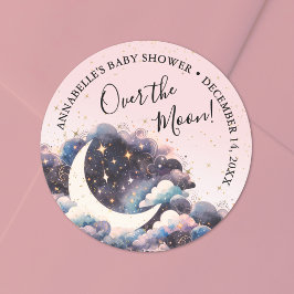 Girl Over The Moon Baby Shower ラウンドシール