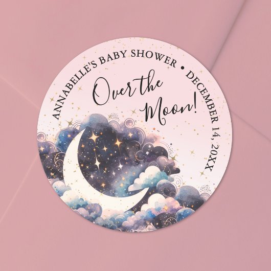 Girl Over The Moon Baby Shower ラウンドシール