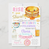 Girl pancakes and pajama birthday party invite. 招待状 (正面)
