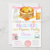 Girl pancakes and pajama birthday party invite. 招待状 (正面)