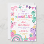 Girl Pastel Party like a Dinosaur Birthday 招待状 (正面)
