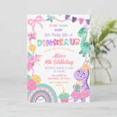 Girl Pastel Party like a Dinosaur Birthday 招待状 (スタンド正面)