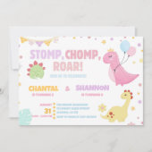 Girl Pastel Pink Dinosaur Joint Birthday 招待状 (正面)