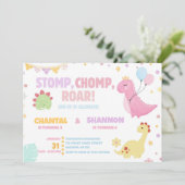 Girl Pastel Pink Dinosaur Joint Birthday 招待状 (スタンド正面)