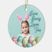 Girl Photo Bunny Ears Cute Blue  セラミックオーナメント (左)