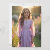 Girl photo First Communion pink floral arch サンキューカード (裏面)