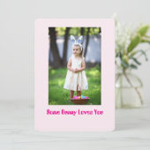 Girl Photo in Garden, Pink Easter Greeting Card 招待状 (スタンド正面)