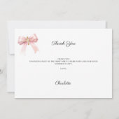 Girl photo pink bow cross First Communion サンキューカード (裏面)