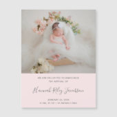 Girl Photo Pink Script誕生発表用磁石 マグネット招待状 (正面)