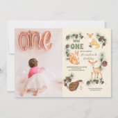 Girl Photo Woodland Animals 1st誕生日 招待状 (正面)